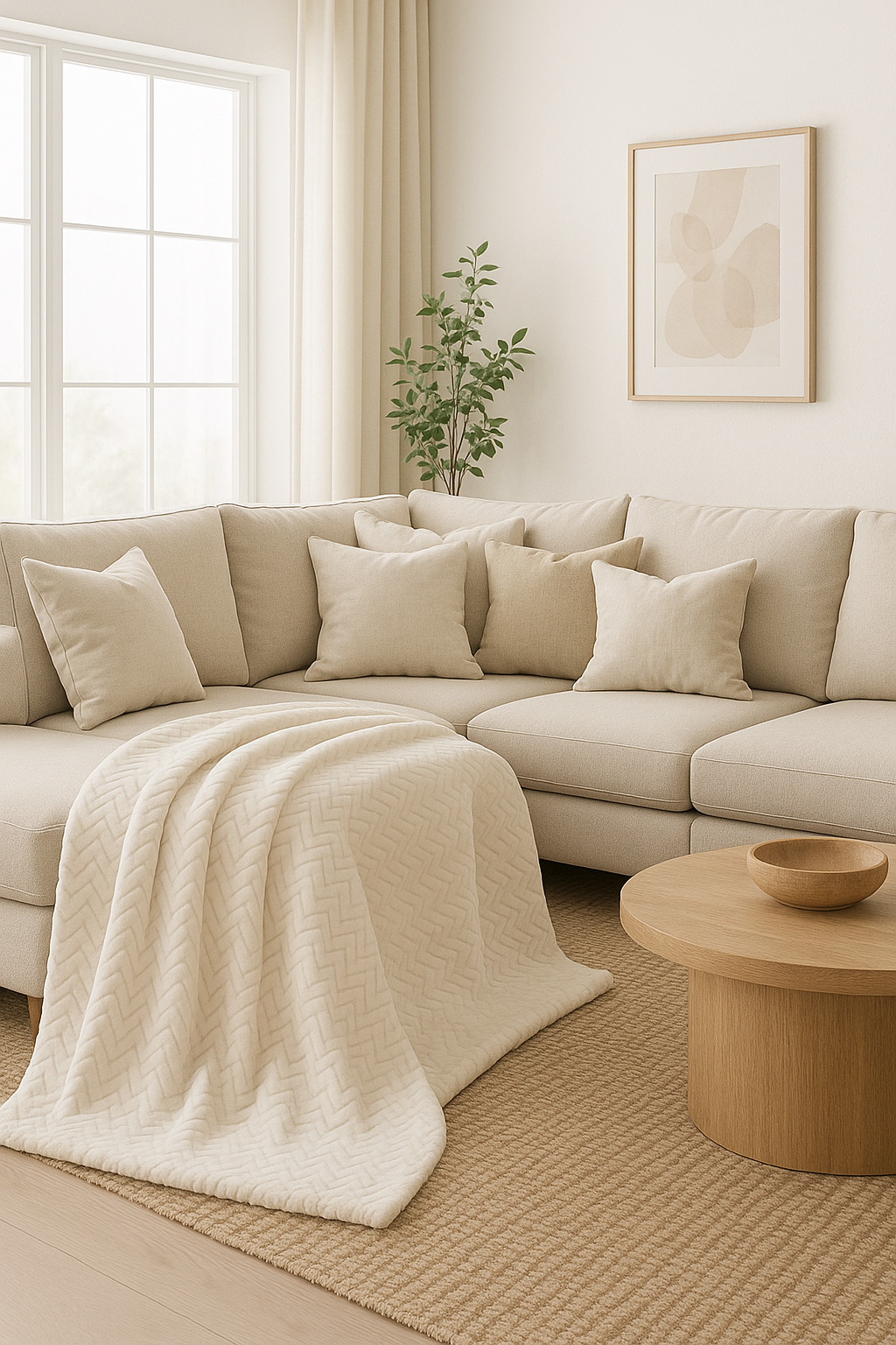 Light living room with sofa.